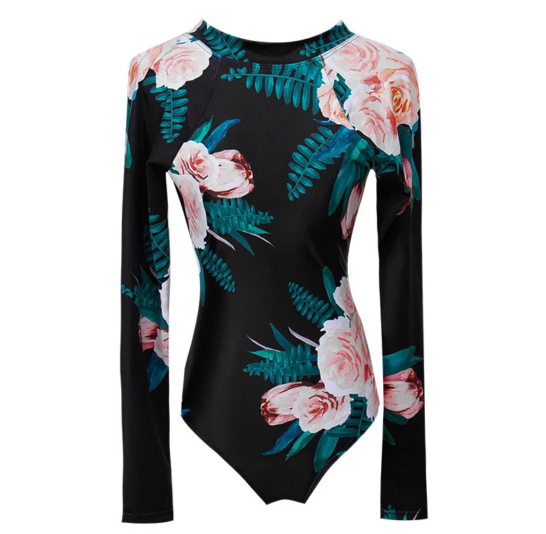 New Stock Zipper Long Sleeve Swimwear Upf Bathing Suit Surf One Piece ...