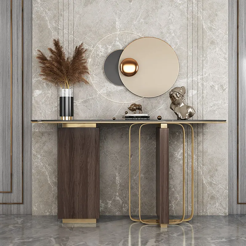【とサービス】 アクセントモダンラグジュアリーメタルアートデザイナーリビングルーム大理石コンソールテーブルミラー付き Buy