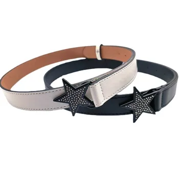Customizable Length Wide Leather Punk Belt with Jeans Buckle for Women