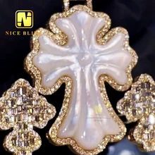 Luxury Baroque Royal Jade Baguette Moissanite Custom Cross Pendant Hip Hop Jewelry Custom Moissanite Pendant Triple Cross