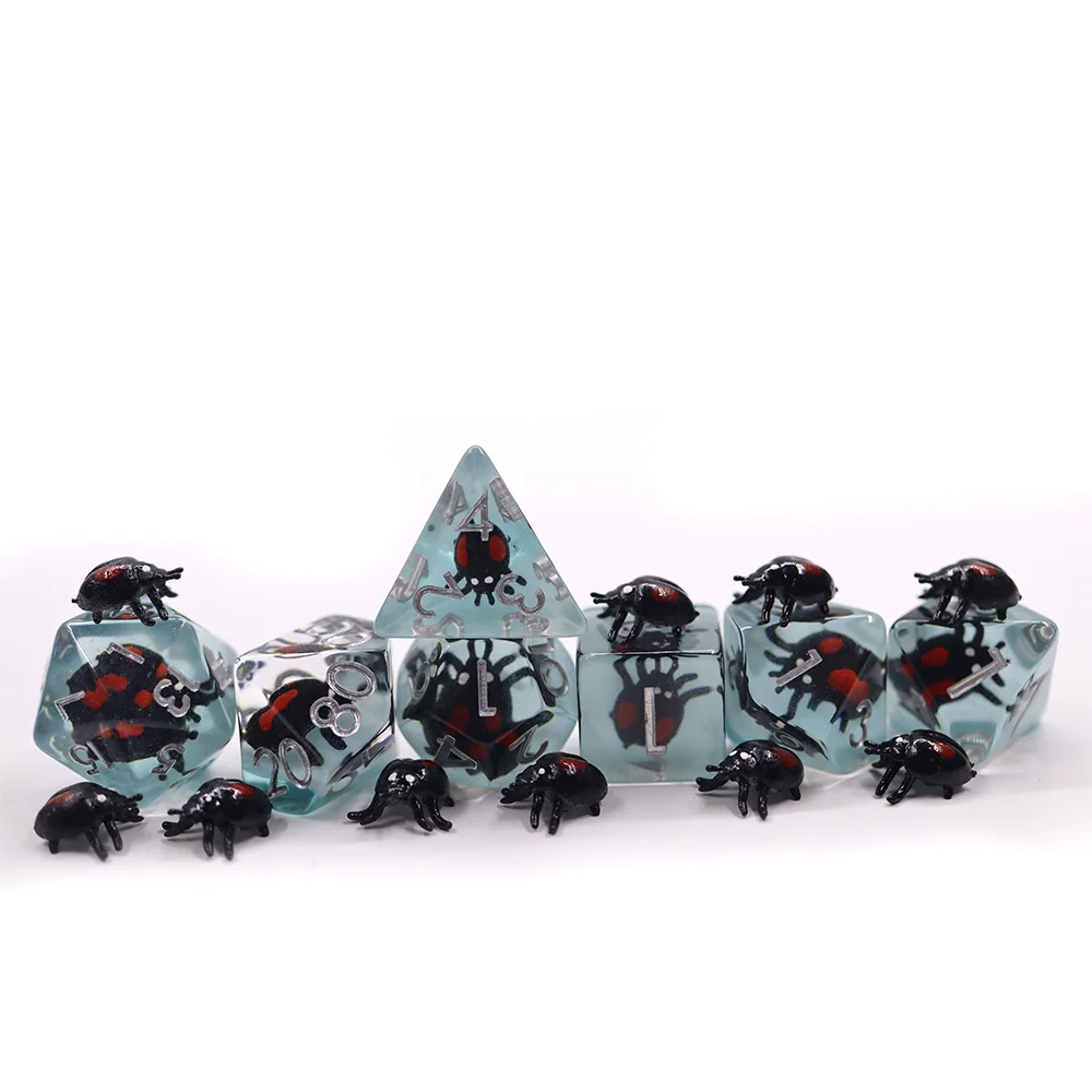 Xogo de dados viaxeiros BEETLE Poliédricos, lote a granel, dados de plástico e resina para DND, para aventuras sobre a marcha