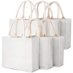 Wholesale personalized logo eco friendly reusable high quality big burlap hessian tote shopping bag white jute bag