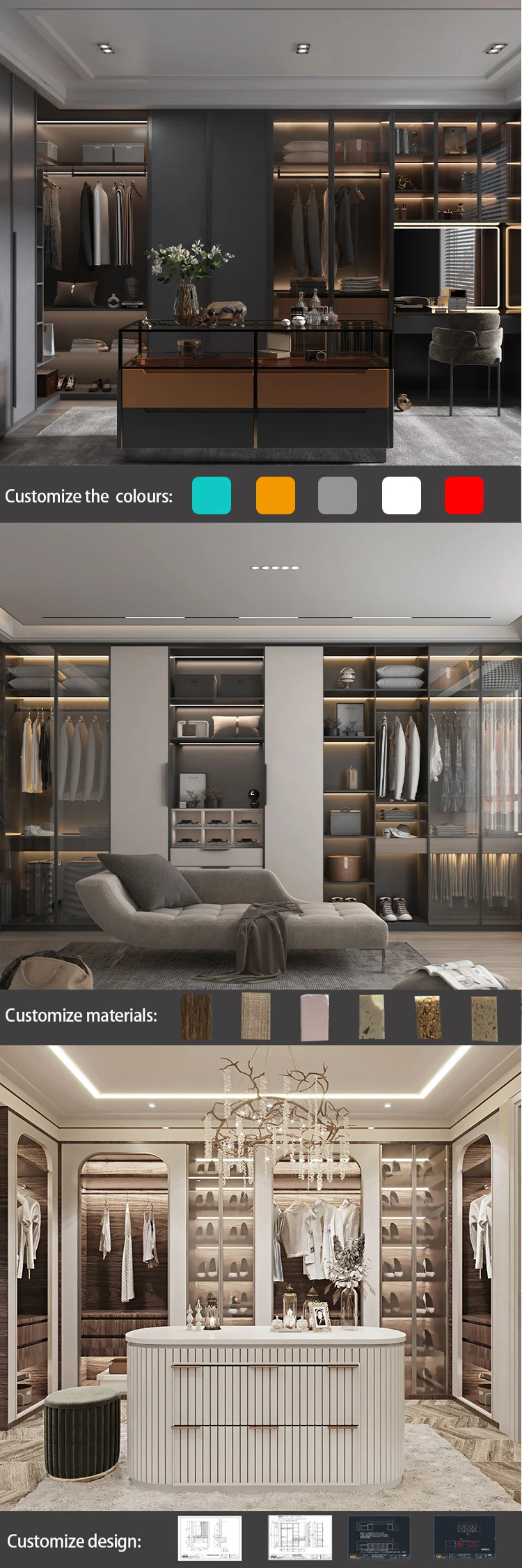 Steam Iron Luxury Walk In Closet Center Island Custom Wardrobe Closet