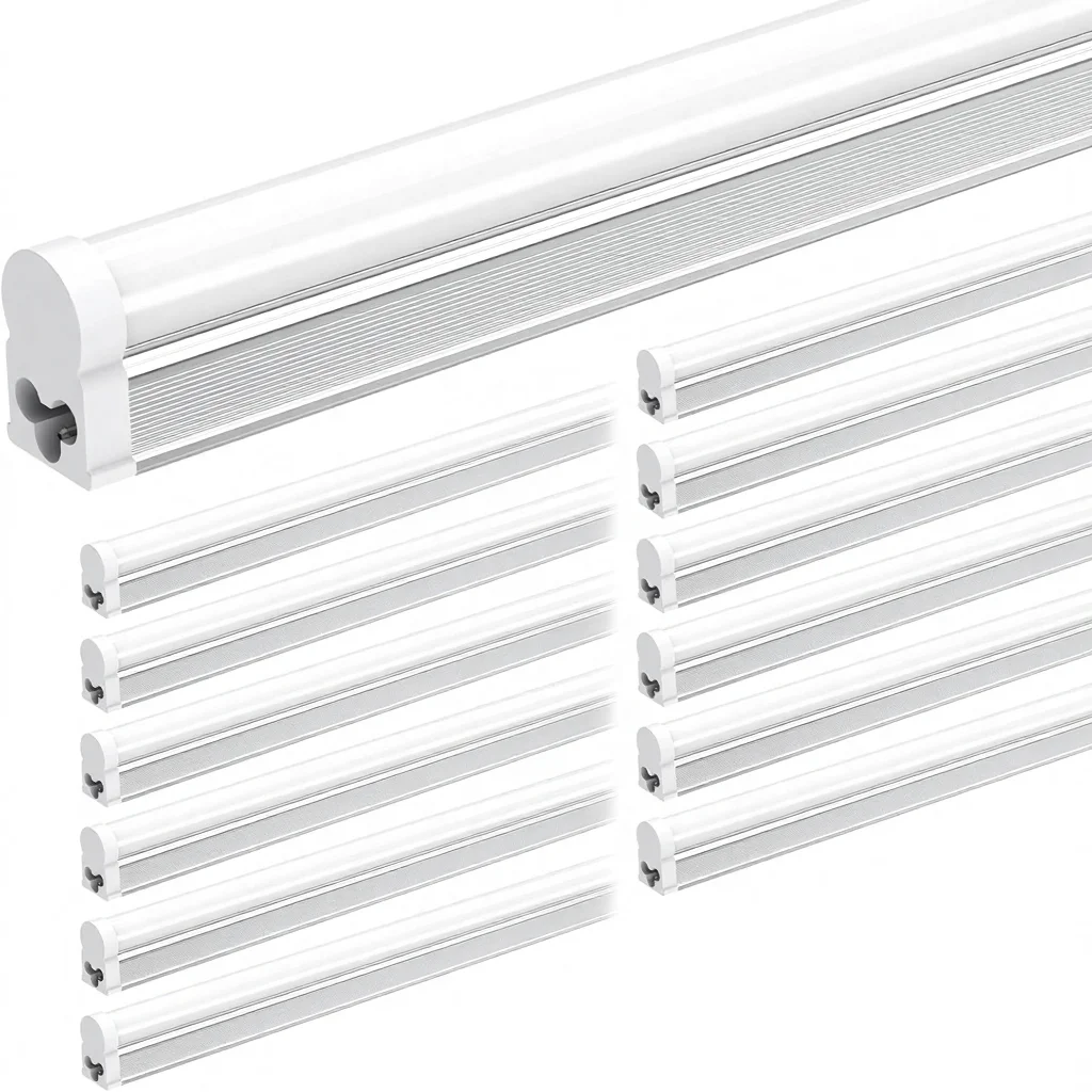 JESLED, 12-pack T5-LED-verktygslampa, 4 fot, 6500 K, extra stark vit ljusfärg, kopplingsbar aluminiumlegering, 120 V, 20 W, 2200 lm, garage, verkstad, lager