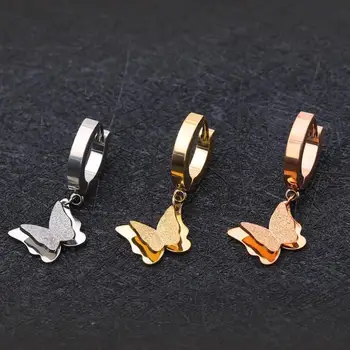 New Butterfly Earings Women Rose Gold Cute Butterfly Stud Earrings Stainless Steel Dainty Korean Jewelry