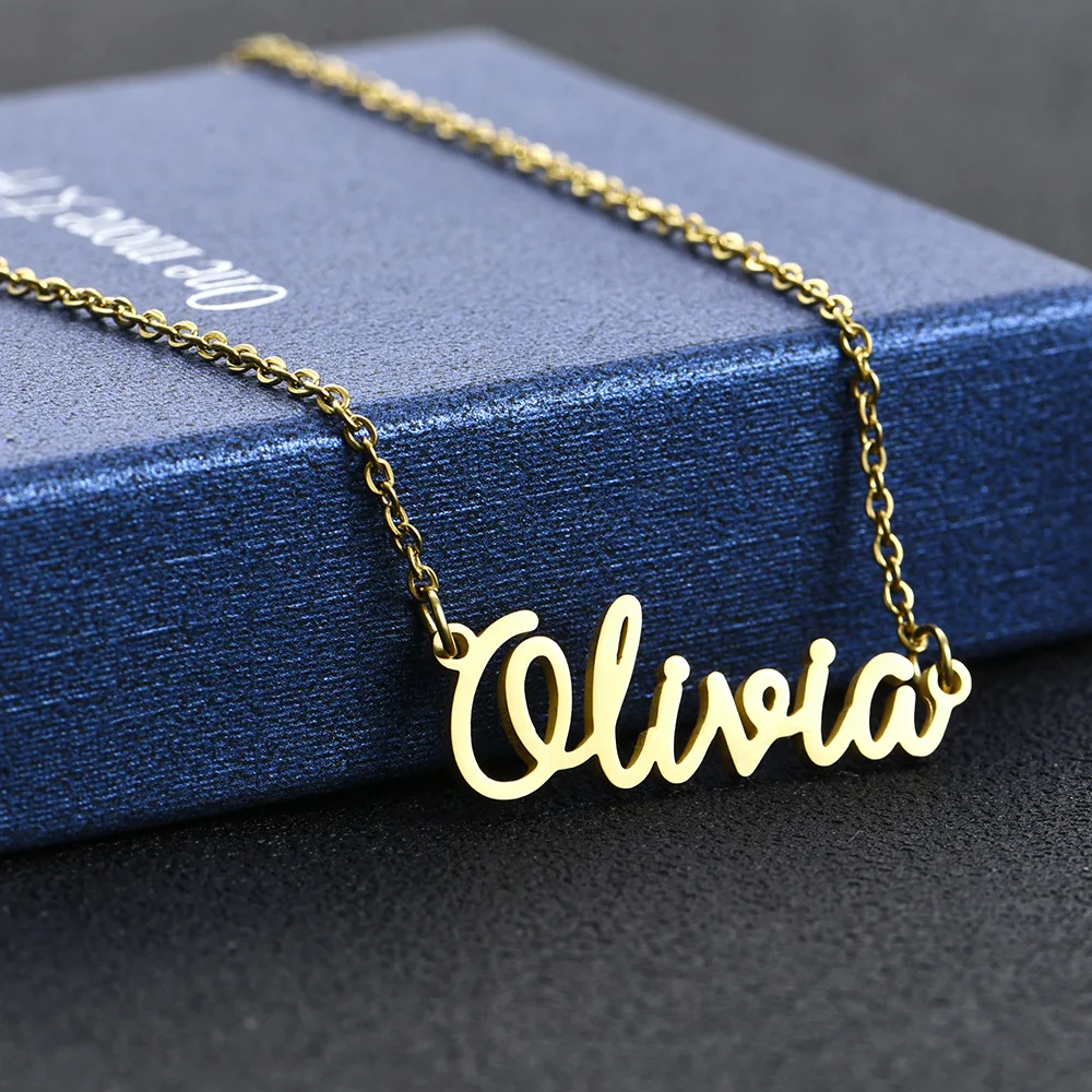 30 Names Stainless Steel Cursive Letter Necklace Olivia Sarah Kayla Name Necklace Personalized Custom Names Necklace (KSS327)