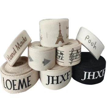 Manufacturers customize organic cotton gift ribbons high quality custom printed cotton webbing straps for bag garment