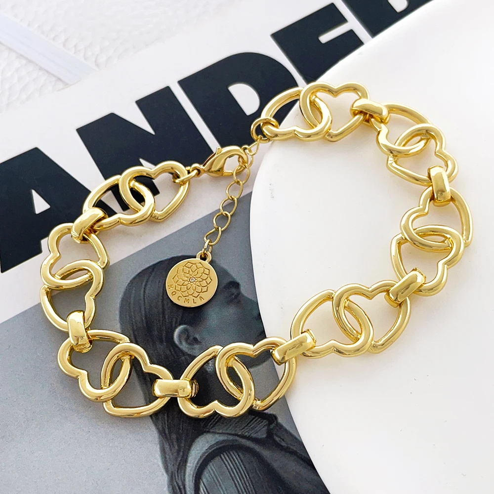 product new 18k gold plated heart link buckle charms classic style alloy bracelet for anniversaries wholesale jewelry-2