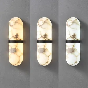 Modern Simple All-Copper Marble Wall Lamp Luxury High-End Oval Corridor Balcony Light for Bedroom Bedside