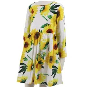 2023 ODM New Girls' Long-Sleeved Floral Cotton Print Dress Spring and Autumn Children's Clothing