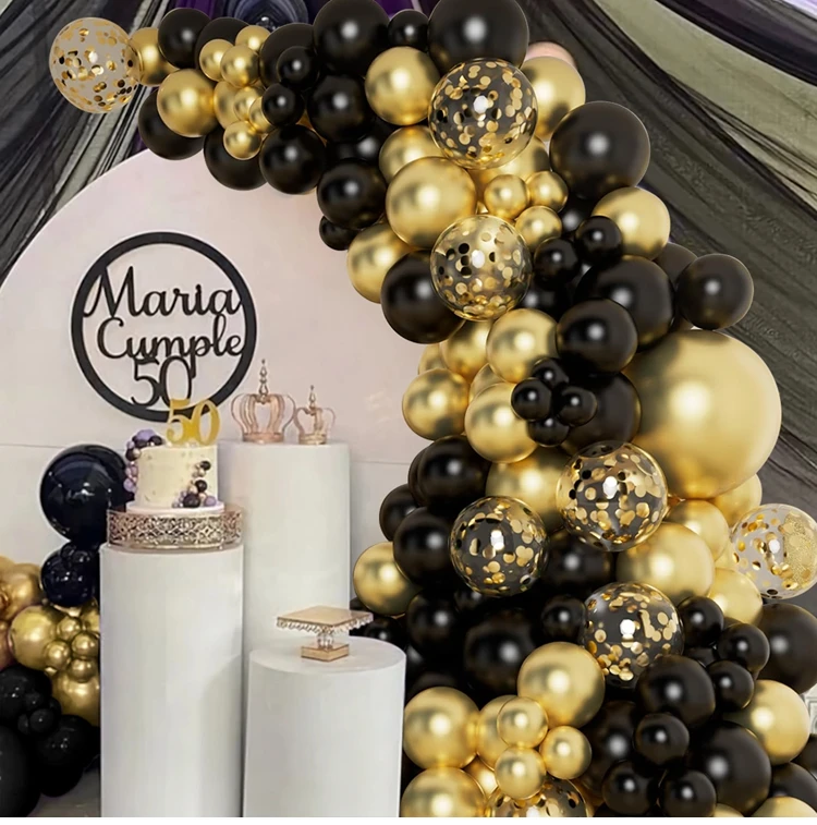 Black Gold Balloon Garland Arch Kit Latex Confetti Balloon Happy 30 40 