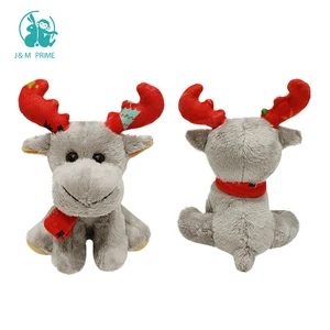 Custom Cute Stuffed Animal Christmas Soft Reindeer Deer Plush Toys With Red Scarf Embroider LOGO