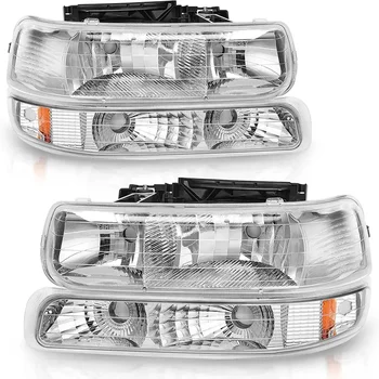 Auto Parts LED w/Bumper Signal Headlights Assembly for 1999-2002 Chevy Silverado Headlamp Left & Right