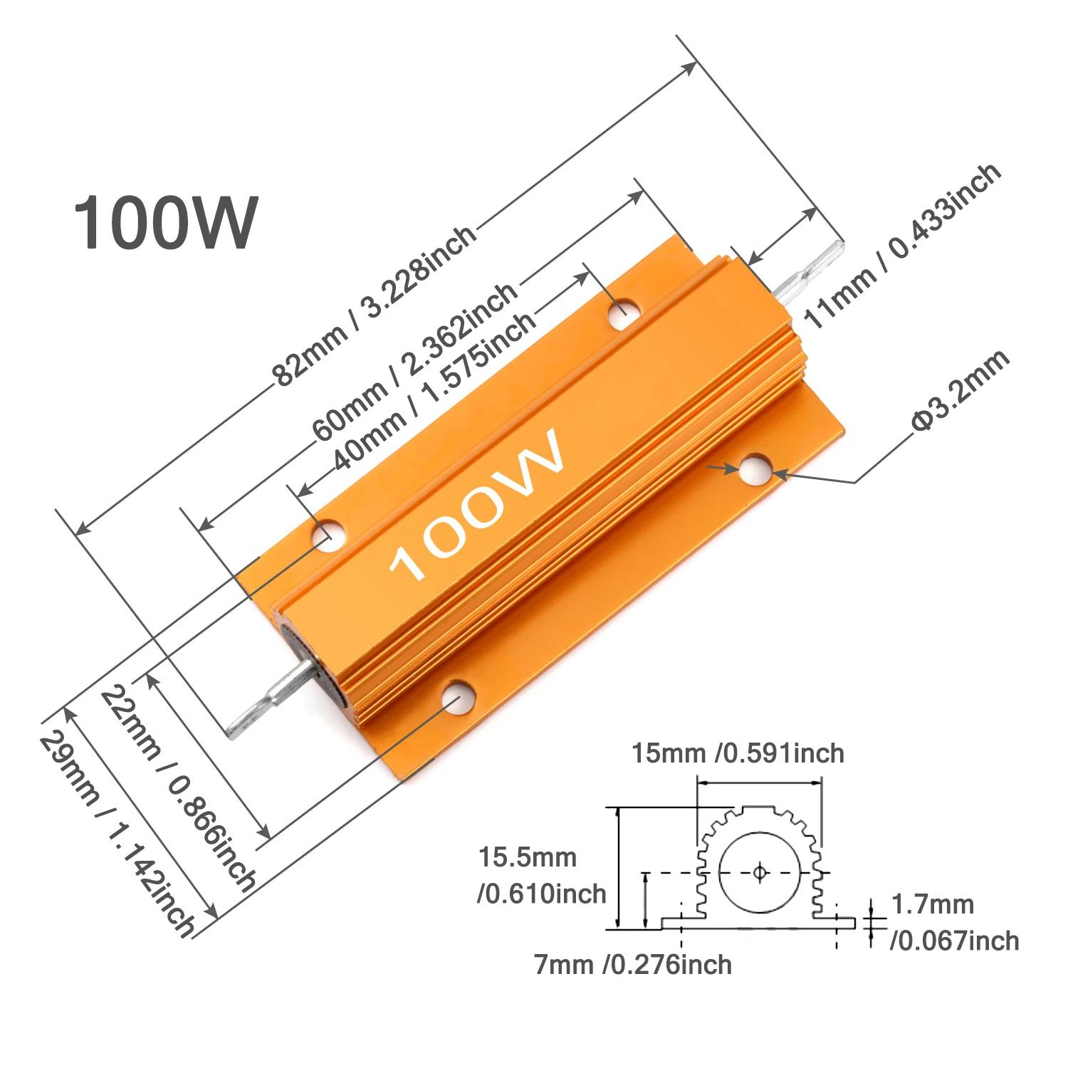 10 Ohm Aluminium Clad Power Resistor 100W (10R 100W) | Bright Components