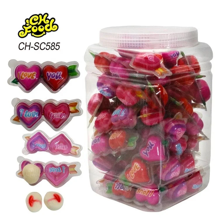 Halal Valentine's Day Heart Shape 10g 3d Cartoon Strawberry Jam Filled in Ball Gummy Candy Wholesale