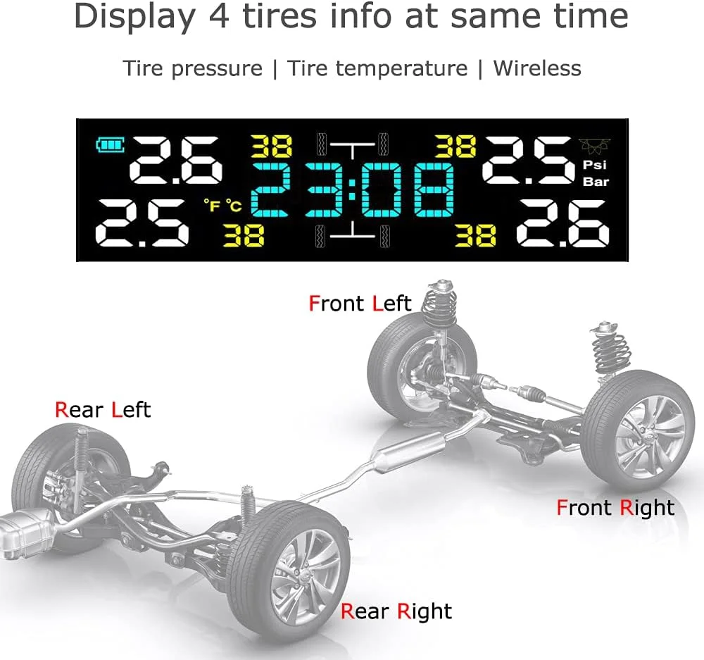 Solar Power Wireless Tire Pressure Monitor System Automobile Tire