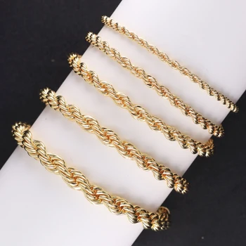 Quality Guarantee 18K 24K Gold Plated Rope Chain 3mm 4mm 5mm Men Women Chains Twisted Chain Bracelets