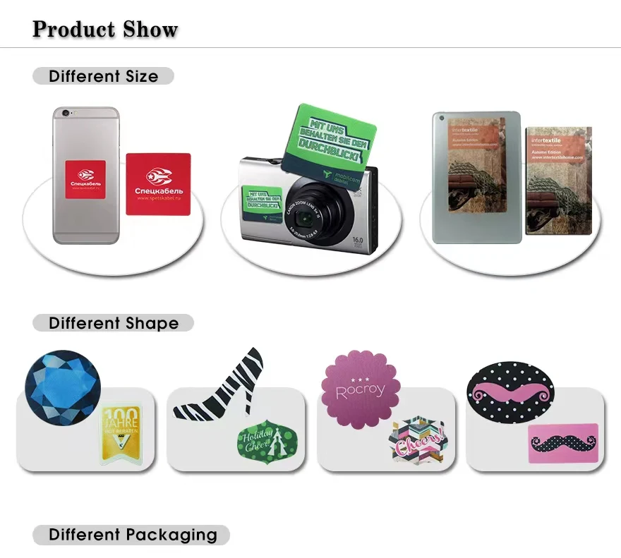 Promotional Self Adhesive Mobile Cell Phone Sticker Custom Microfiber Cloth Mini Sticky Smartphone Screen Cleaner for Iphone