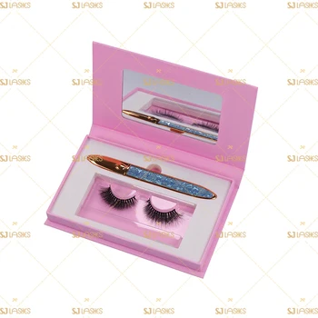 3D mink lash wholesale pink packaging custom cross luxury mink lashes with eyeliner glue pen