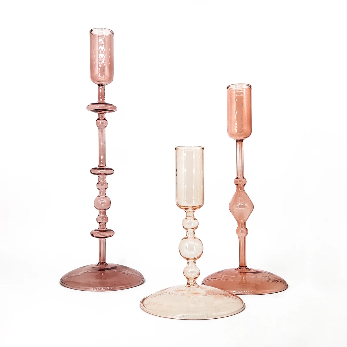 customized handmade glass Taper Candlestick Holder big size tall colored decorative long stemmed glass candle holders wholesale supplier