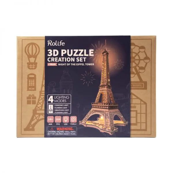 Robotime Rolife Night of the Eiffel Tower 3D Wooden Puzzle TGL01 Home Decoration Festival Gift