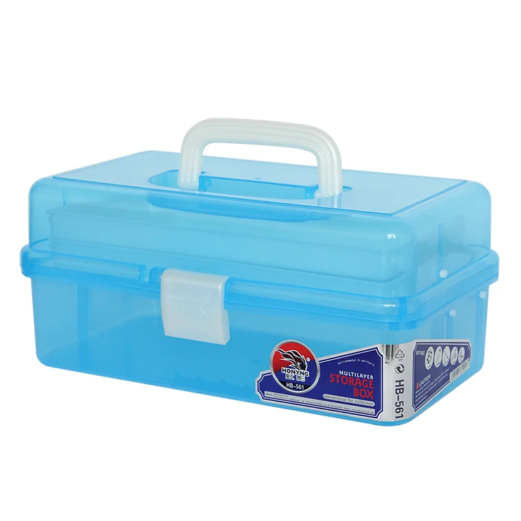 Clear Light Blue Plastic Multipurpose Handled Storage Box  w/Removable Tray 
