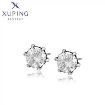 96478 XUPING Jewelry Simple Stainless Steel Earrings Black Gun Color Fashion Stud Crystal Jewelry Earring Women