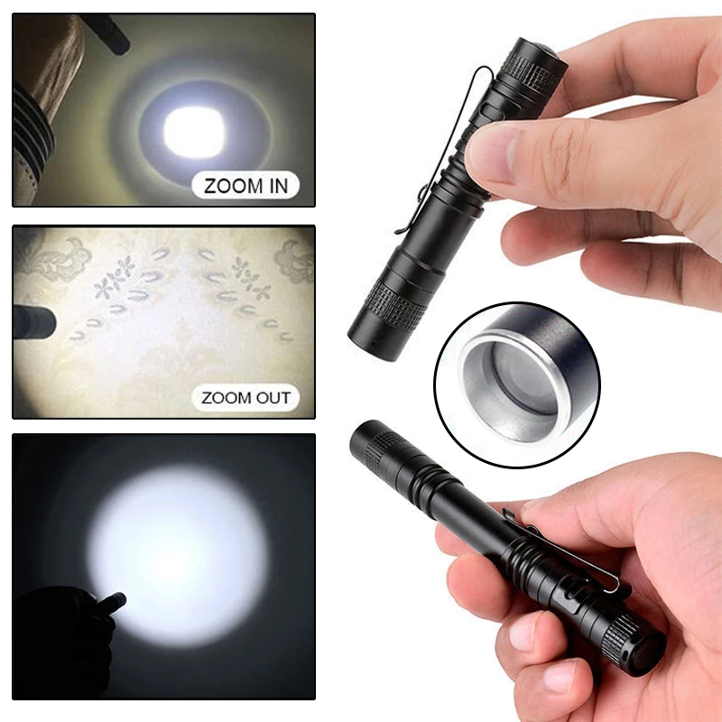 Super Bright Mini LED Flashlight AAA Battery Waterproof Pocket Pen Light Zoomable Torch Lights