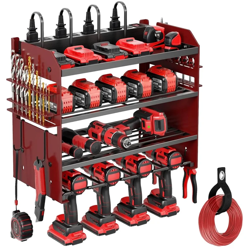 JUNNUJ Werkzeug-Organizer Mit Ladestation – 83,8 X 45,7 Cm, 8 Steckdosen – Inkl. Regalen, Haken & Korb