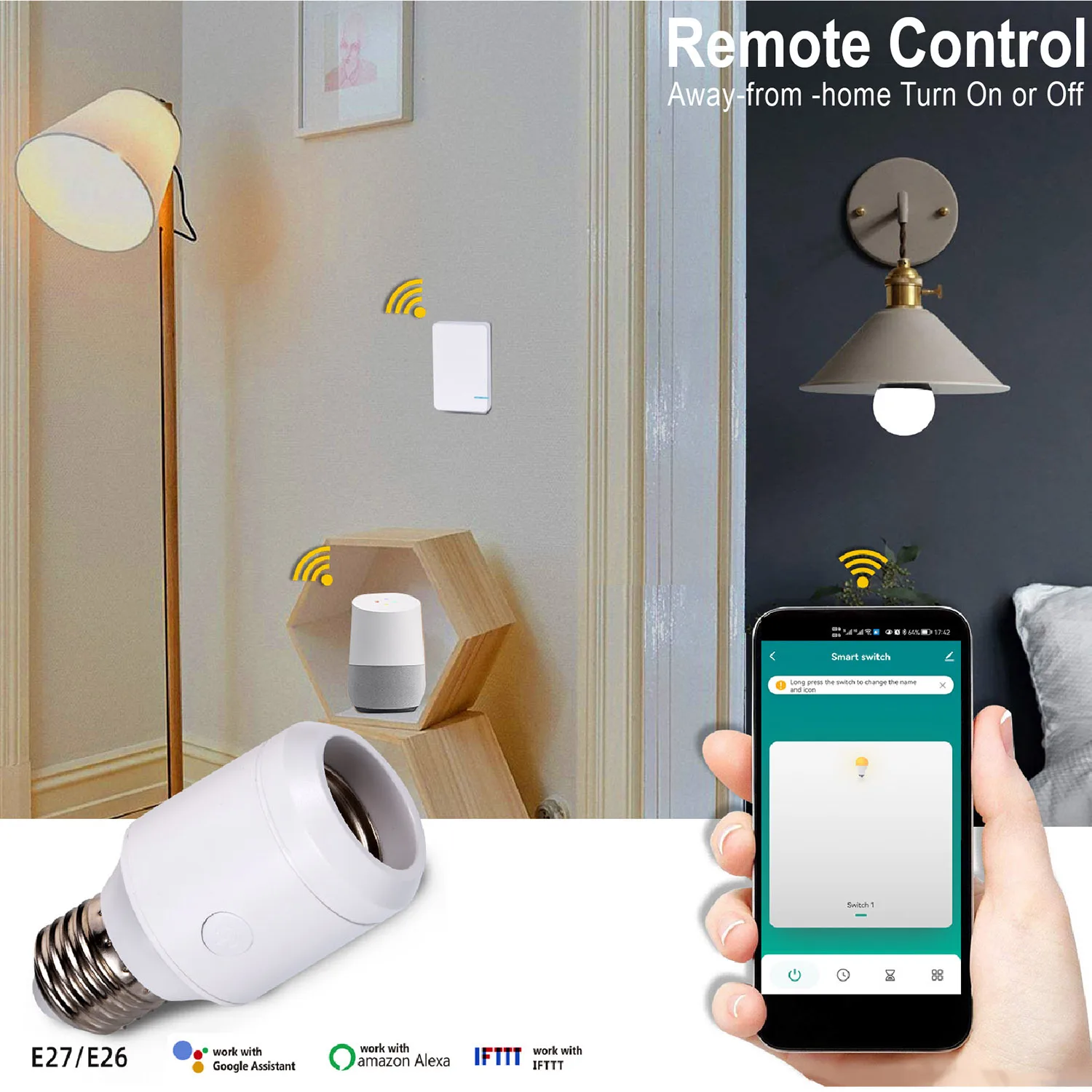 Remote Control Led Bulb E26 E27 Holder 433MHz RF Wireless WiFi Light Lamp Socket for Smart Home IOS Android