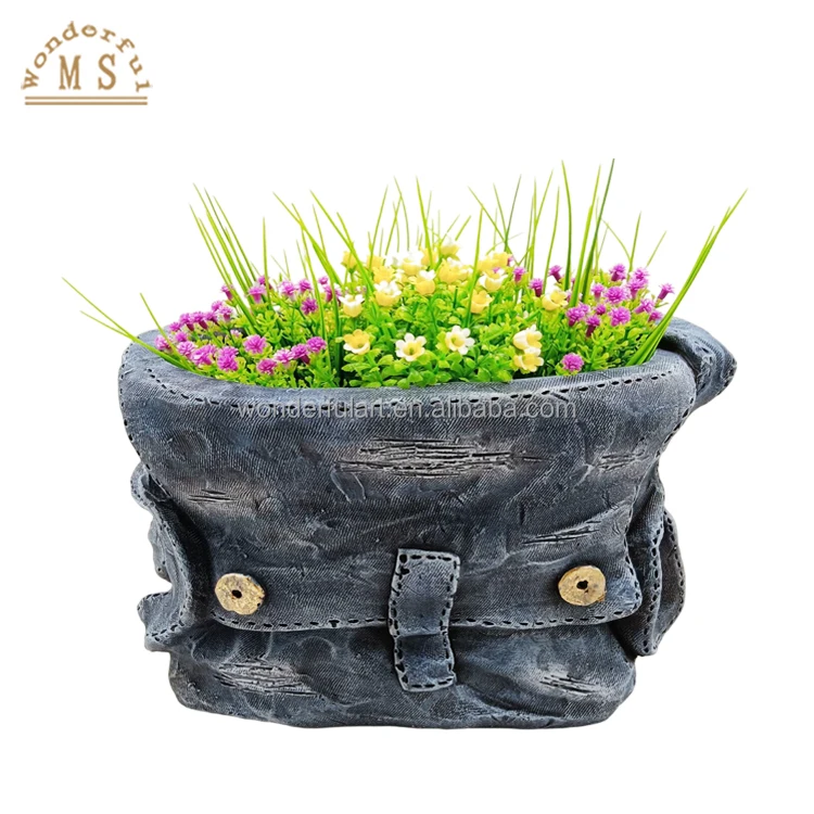 OEM Resin  jean clothes trouser flowerpot Flower Garden poly stone cowboy suitcase shoes hat Pot Plant Planter VASE