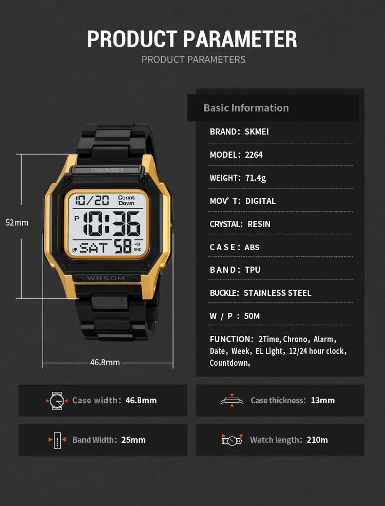 Skmei 2264 Boys Digital Watch - Waterproof Sports Reloj with PU