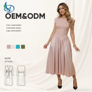 Lady Elegant Women's Pink A-line Midi Dress, Breathable and Washable, Summer Romantic Casual Dress