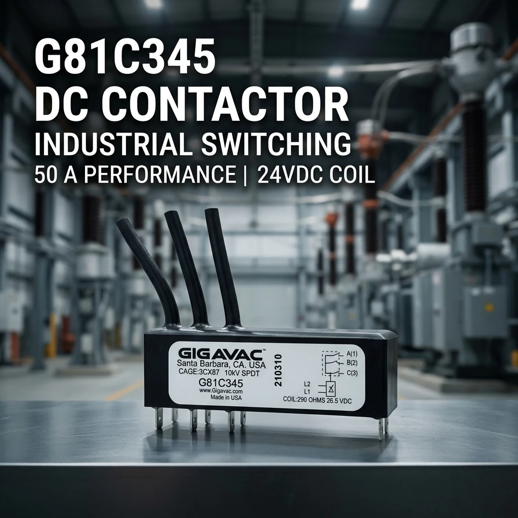 รีเลย์กระแสตรงแรงสูงแบบสลับวงจร 1000VDC รุ่น G81C345 สำหรับ Sensata-Gigavac กระแสไฟฟ้าสูงสุด 50A ขดลวดขับเคลื่อน 24VDC แรงดันไฟฟ้าสูงสุด 1000VDC ความเร็วในการสลับวงจรแบบรวดเร็วสำหรับยานยนต์ไฟฟ้า