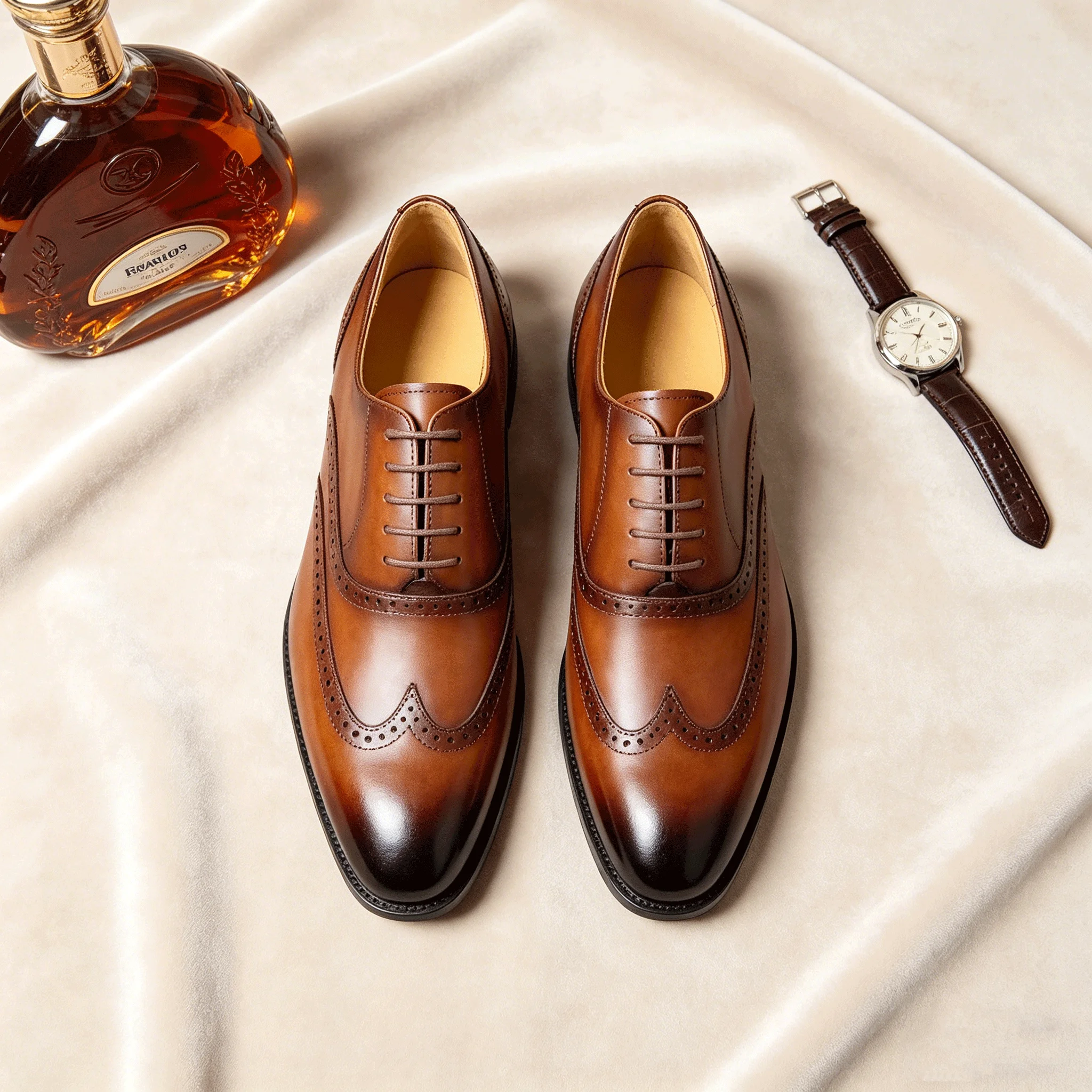 Boricia Classic Brown Leather Oxfords made in Italy Cognac Brown  main image 4