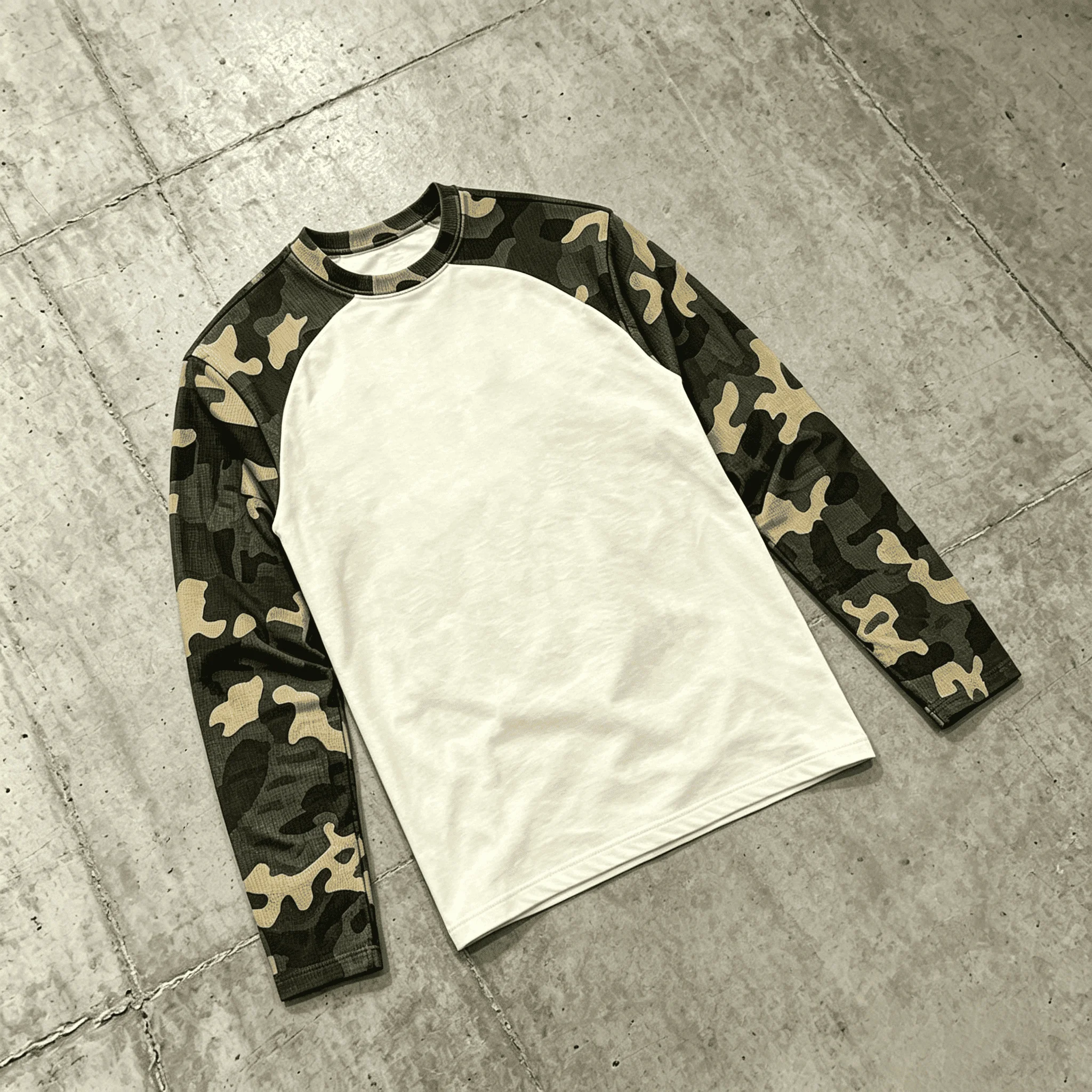 Clothing Manufacturers Custom Embroidery Colorblock Waffle Camo Long Sleeve T Shirt Men Boxy Fit Vintage gallery 7