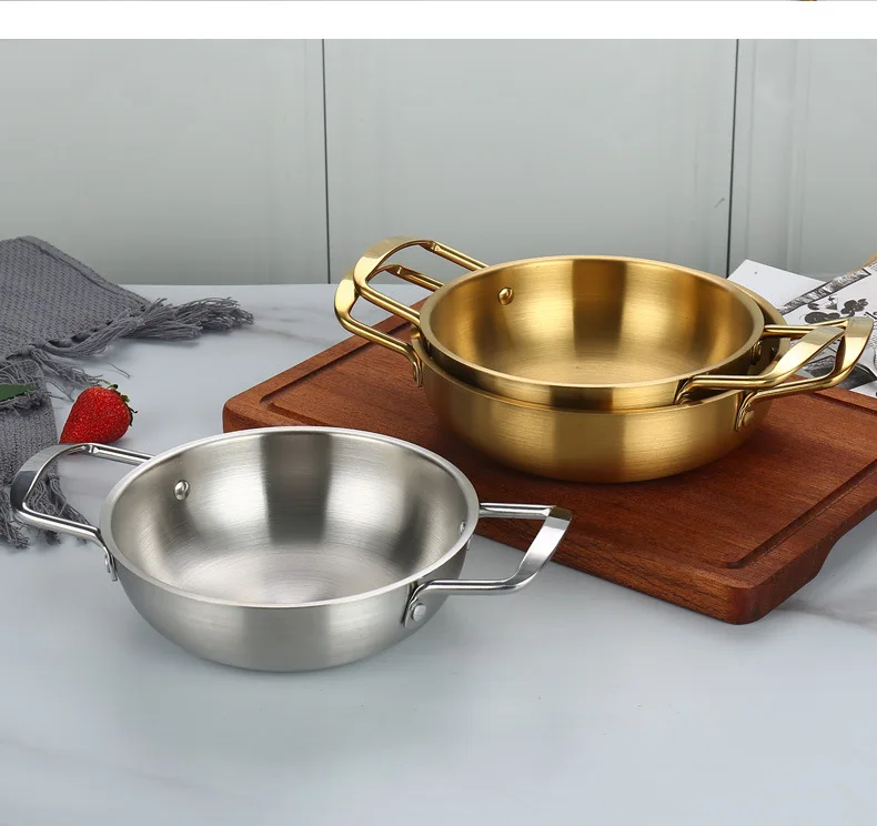 Korean Style Gold Stainless Steel Noddle Hot Pot Instant Noodle Pot Seafood Dry Pots for Home Cooking