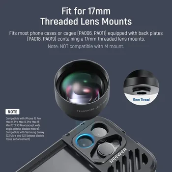 NEEWER HD 60mm Telephoto Lens 2X Magnification for iPhone 15 Pro Max/Samsung/Xiaomi Phone Cage Case with 17mm Lens Adapter product image