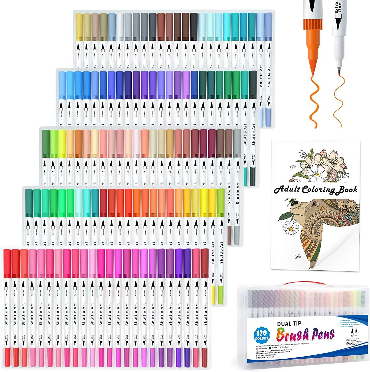 Soucolor 60 Colors Dual Tip Brush Pens with Fineliner Tip 0.4 Art