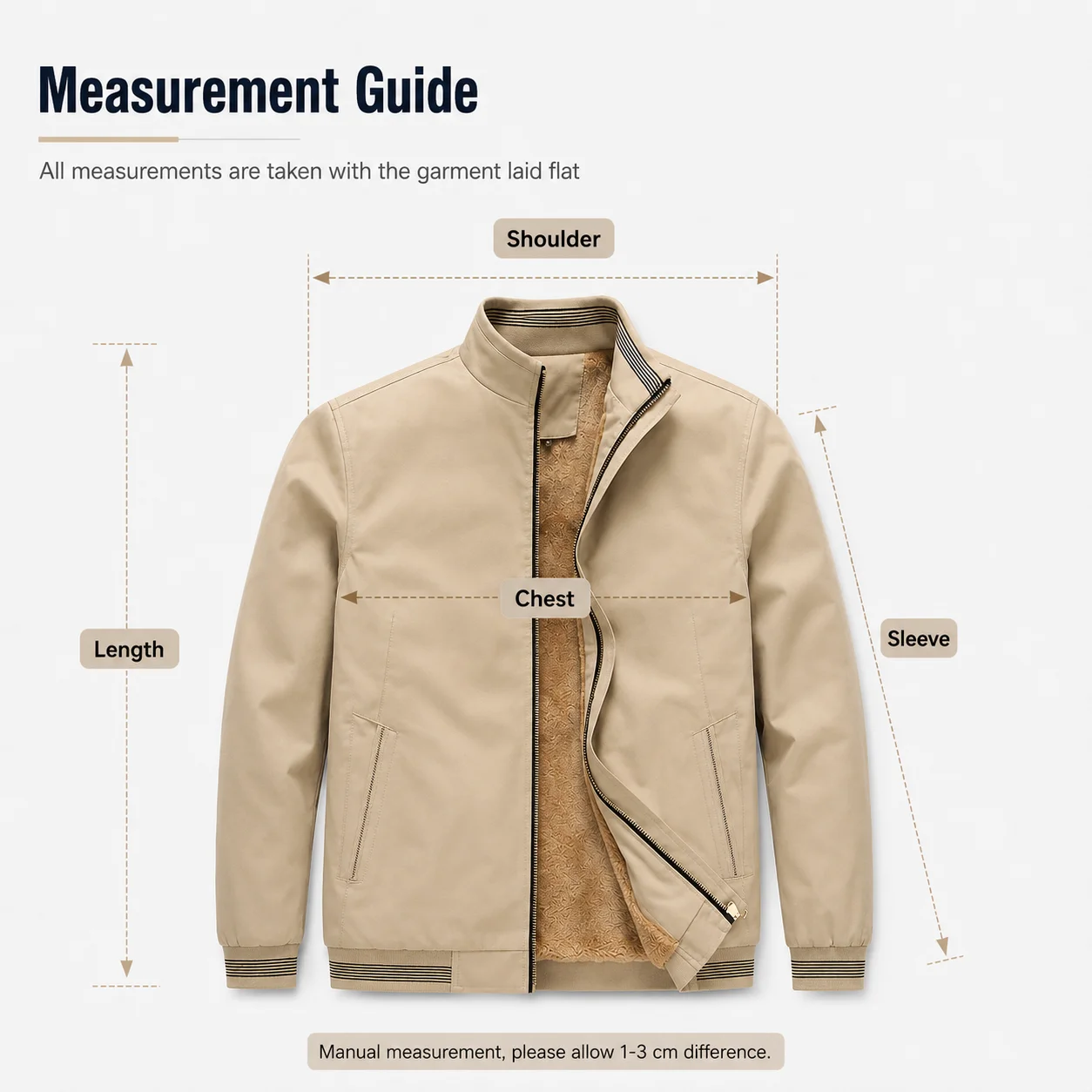 New Men's Casual Fleece-Lined Youth Stand Collar Zipper Washed Bomber Jacket for Men