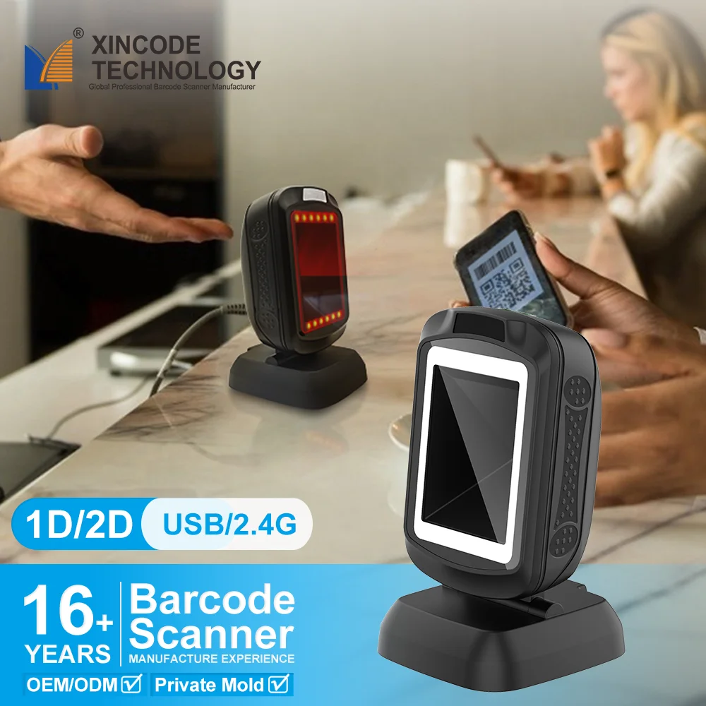 Xincode High Quality 2D Desktop Qrcode Tablet Barcode Scanner Supermarkets Omnidirectional Qr Bar Code Reader Scanners Platform
