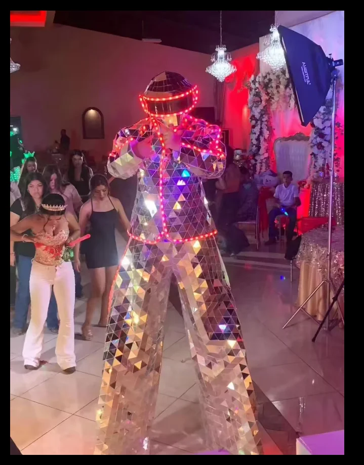 Led Lighted Stage Performance Male Punk Mirror Reflective Stilts Costume Suit for Sale
