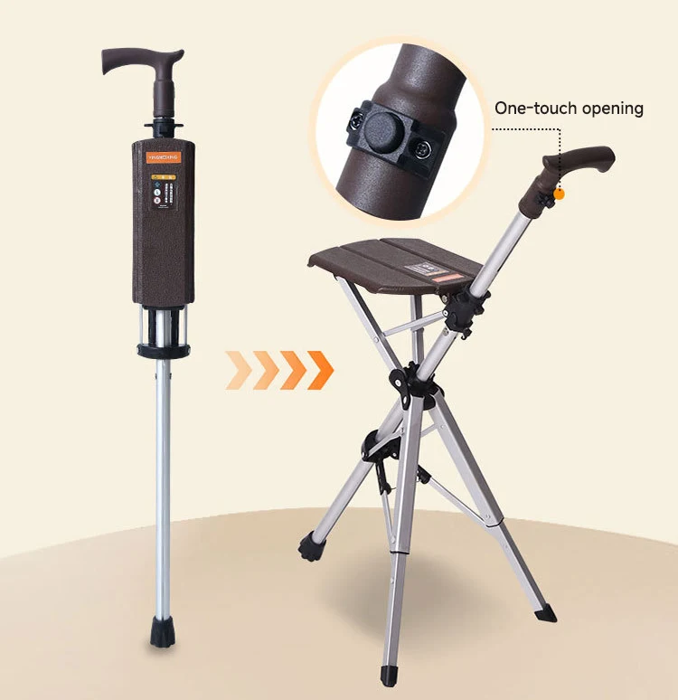 Portable Folding Walking Stick Seat, Lightweight Aluminum Crutch Chair, Outdoor Camping Seat Cane for Elderly Travel and Hiking