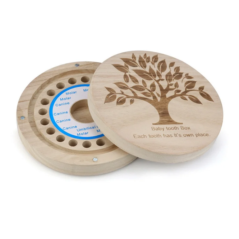 Круглая коробка для хранения зубов, деревянная сувенирная Подарочная коробка для детских зубов