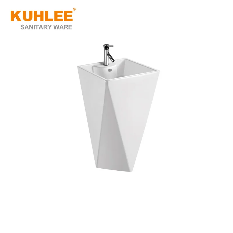 Diamond Shape Pedestal Sink Ceramic Floor Standing Wash Basin Pedestal Wash Basin Freestanding Bathroom