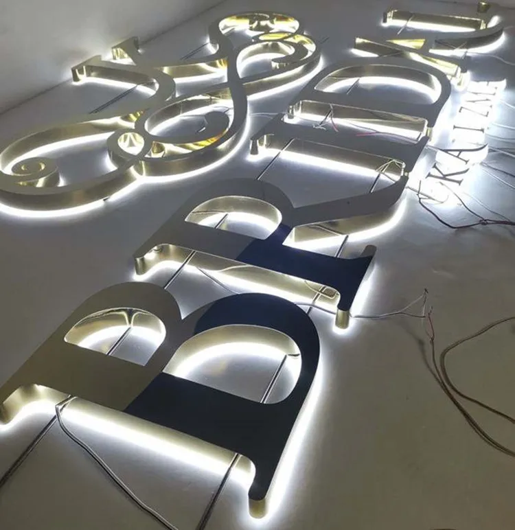 Gols 3d logo Led Letters Custom Led Signs  Stainless Steel Channel Letter Brushed Sliver Outdoor Light up Letters