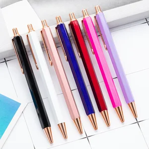 Metal Sports Hexagonal Push-Button Ballpoint Pen Office Stationery Gift Can Be Printed Logo Advertising