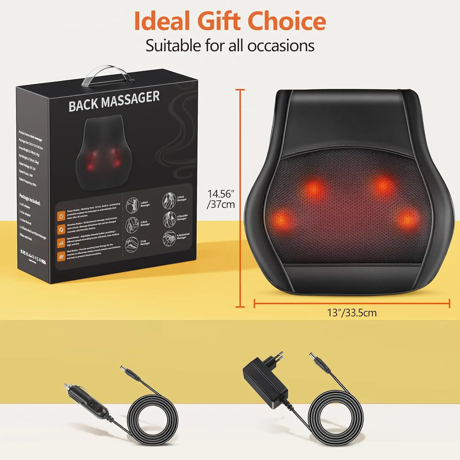 Phenitech Massager for Neck and Back 3D Kneading Massage Pillow for Body Pain Relief Stress Relax at Home Office