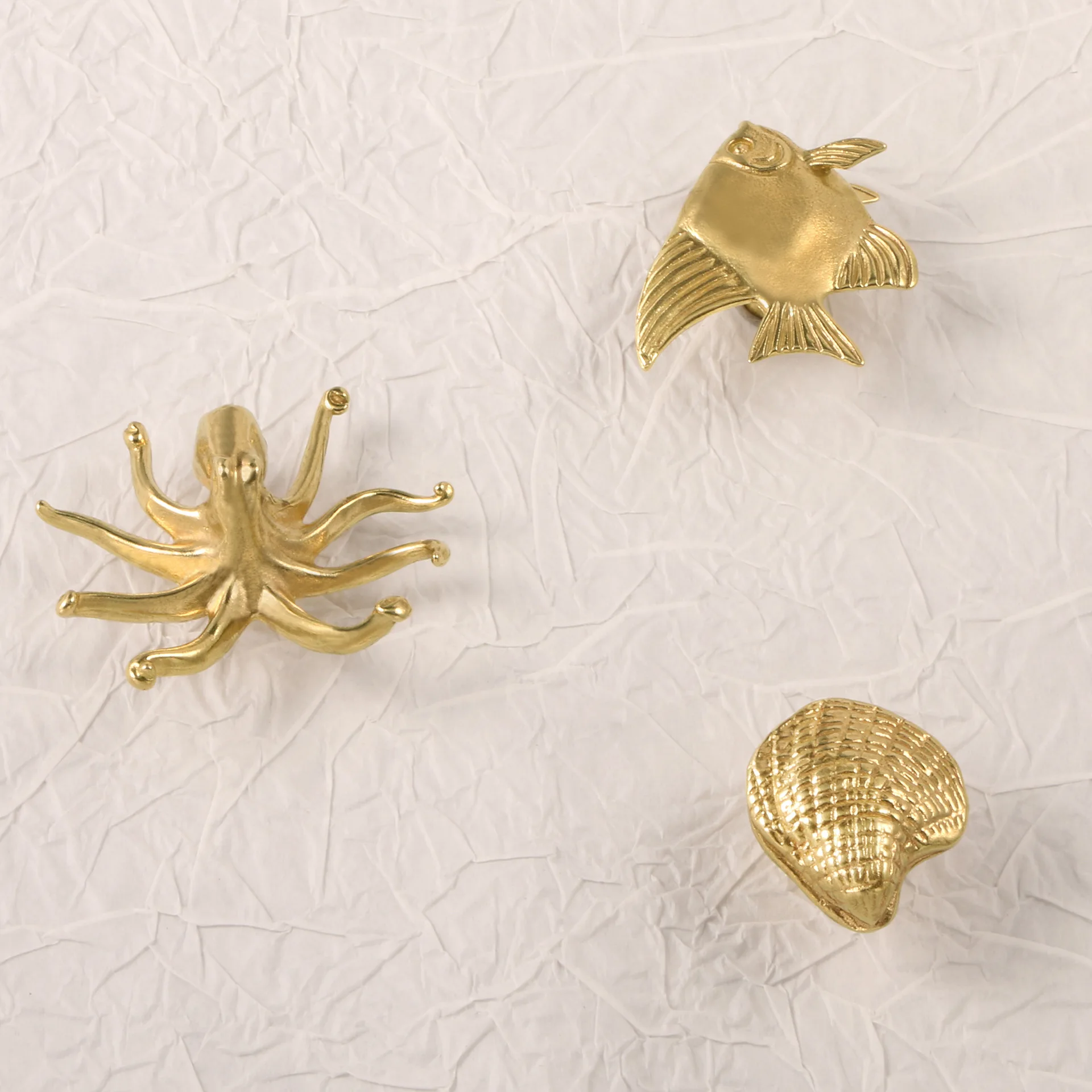 Brass Door Knobs for Metal Crafts Octopus Shell Marine Furniture Handles Cabinet Hardware Furniture Accent Wall Decor
