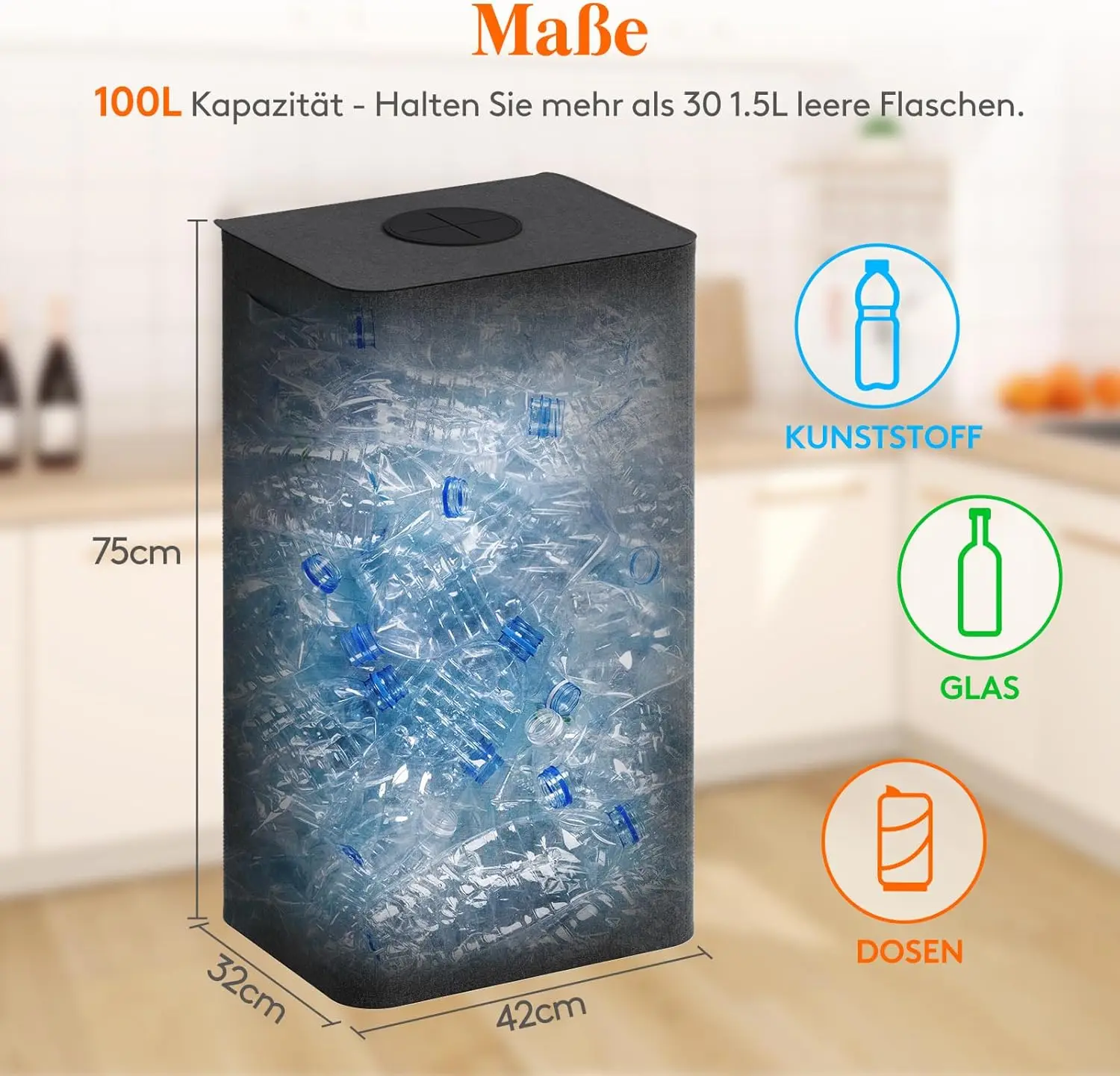 100L Large Deposit Bottles Collection Container with Hole Kitchen ...